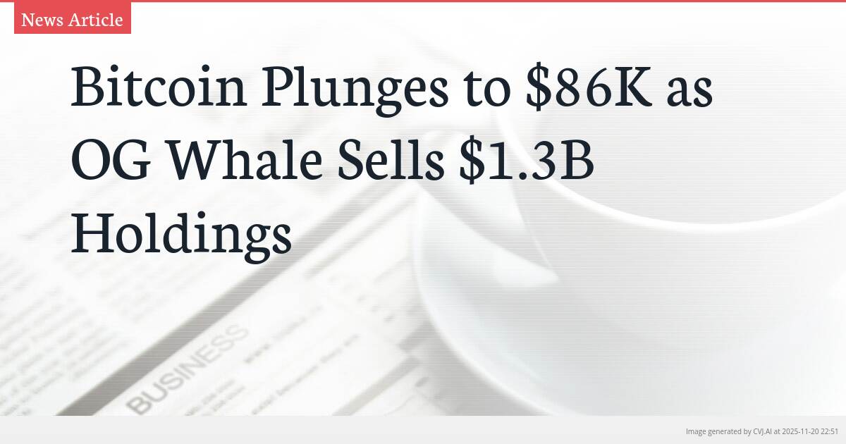 Bitcoin Plunges to $86K as OG Whale Sells $1.3B Holdings