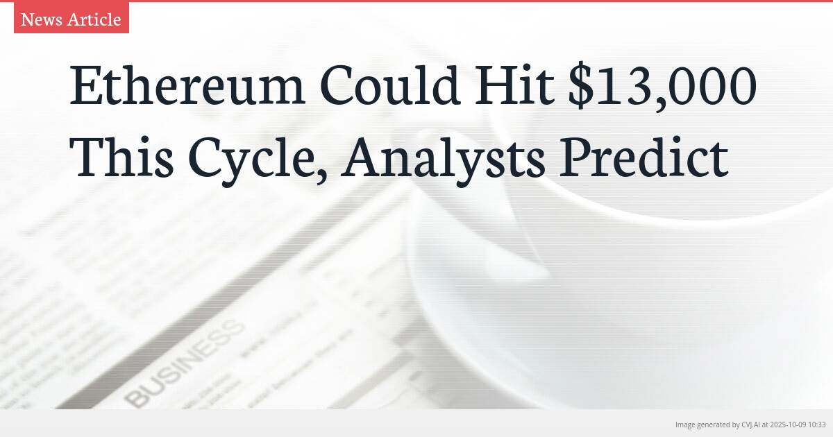 Ethereum Could Hit $13,000 This Cycle, Analysts Predict