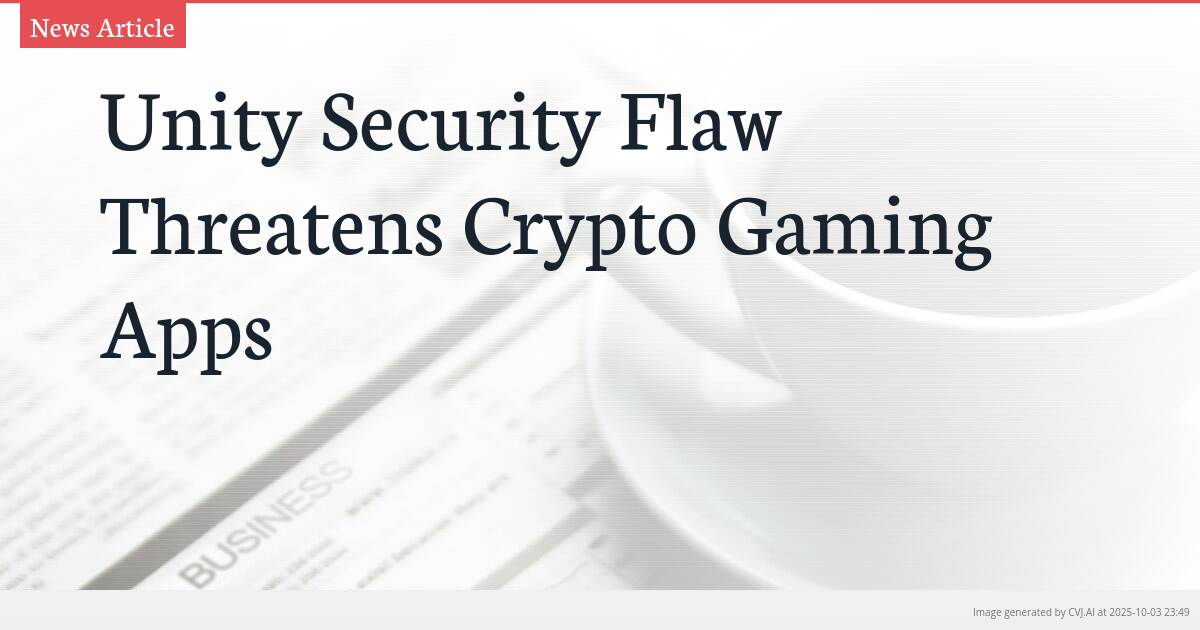 Unity Security Flaw Threatens Crypto Gaming Apps