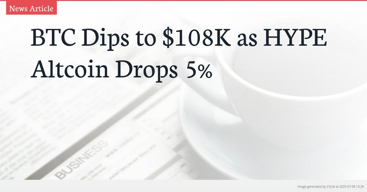 BTC Dips to $108K as HYPE Altcoin Drops 5%