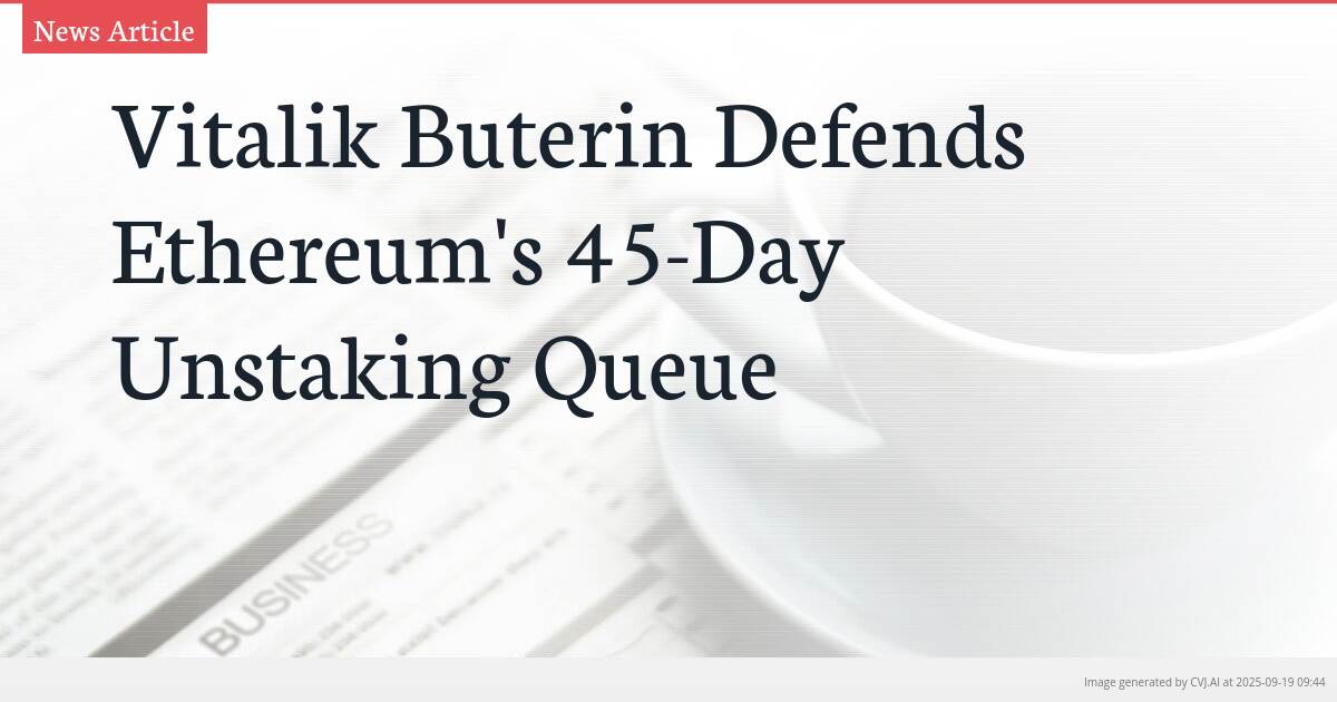 Vitalik Buterin Defends Ethereum’s 45-Day Unstaking Queue