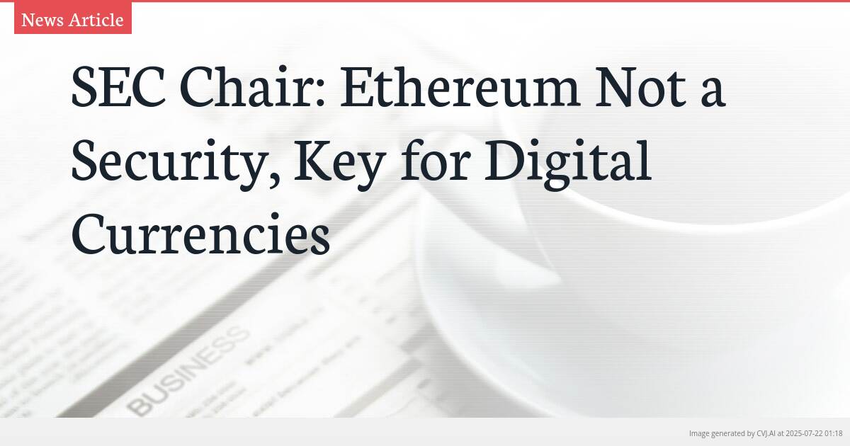 SEC Chair: Ethereum Not a Security, Key for Digital Currencies