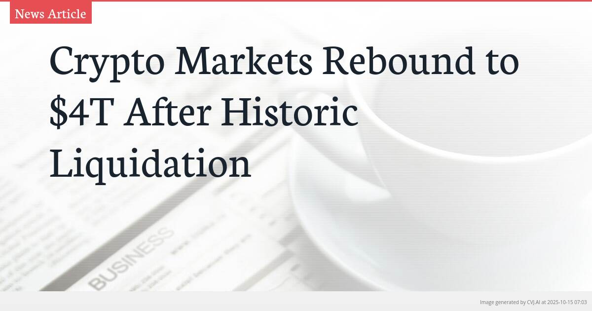 Crypto Markets Rebound to $4T After Historic Liquidation