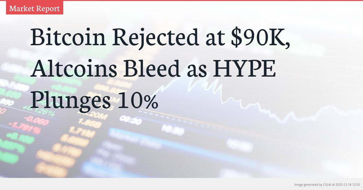 Bitcoin Rejected at $90K, Altcoins Bleed as HYPE Plunges 10%