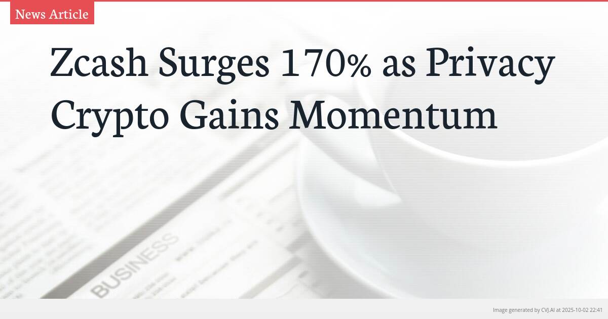 Zcash Surges 170% as Privacy Crypto Gains Momentum