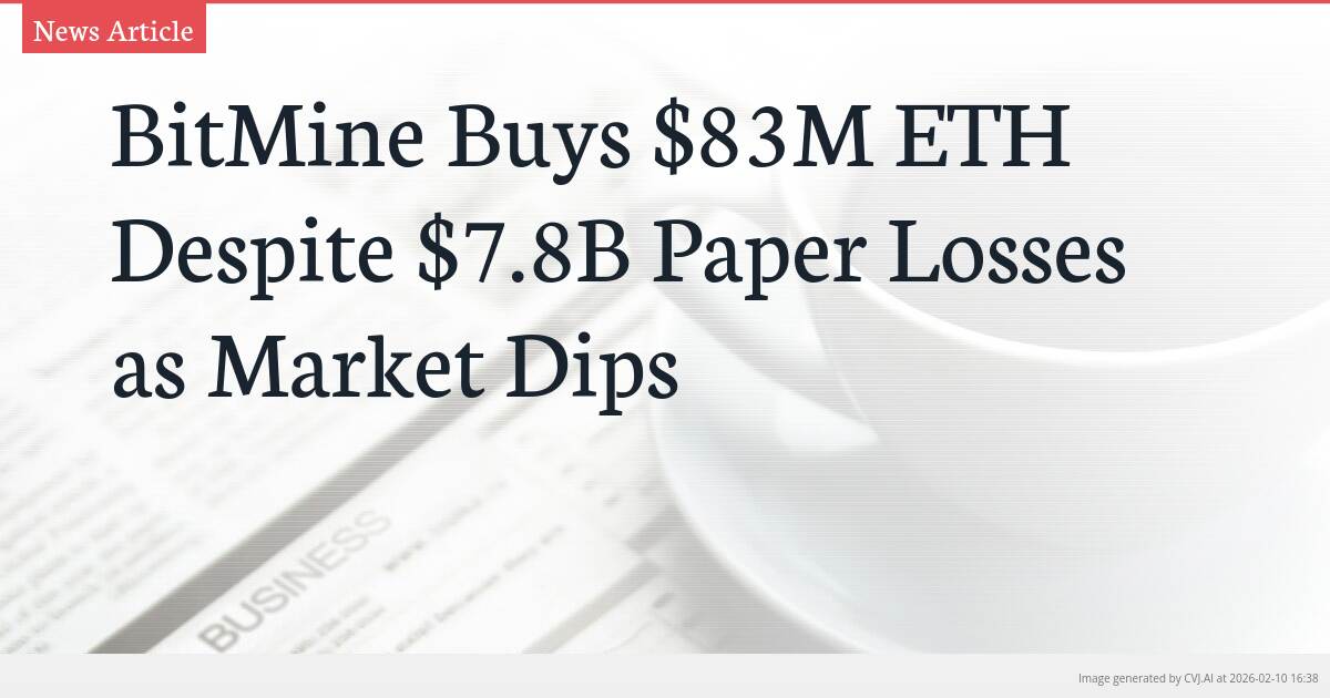 BitMine Buys $83M ETH Despite $7.8B Paper Losses as Market Dips