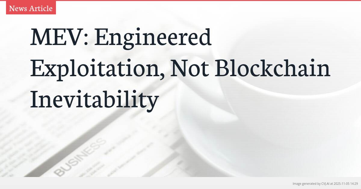 MEV: Engineered Exploitation, Not Blockchain Inevitability