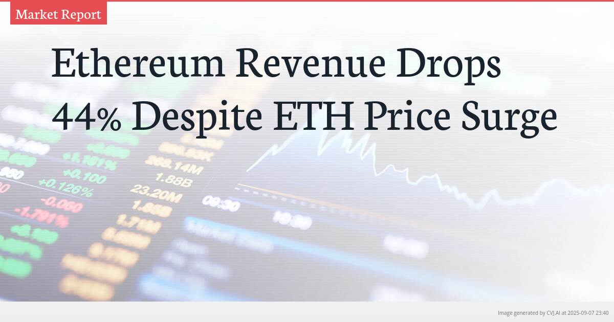 Ethereum Revenue Drops 44% Despite ETH Price Surge