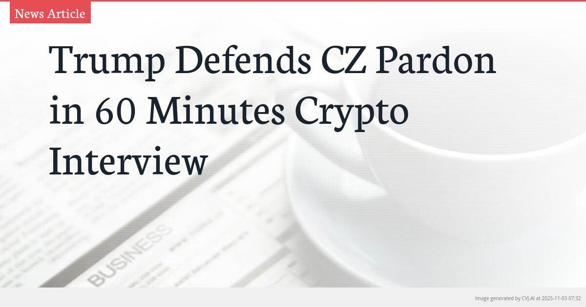 Trump Defends CZ Pardon in 60 Minutes Crypto Interview
