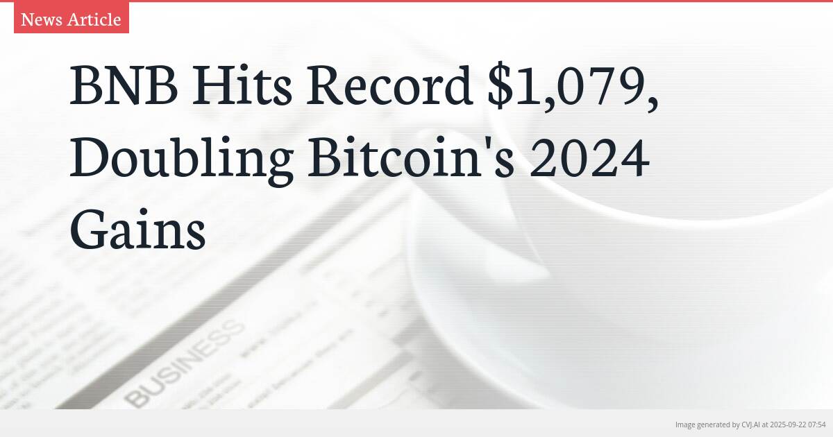 BNB Hits Record $1,079, Doubling Bitcoin’s 2024 Gains