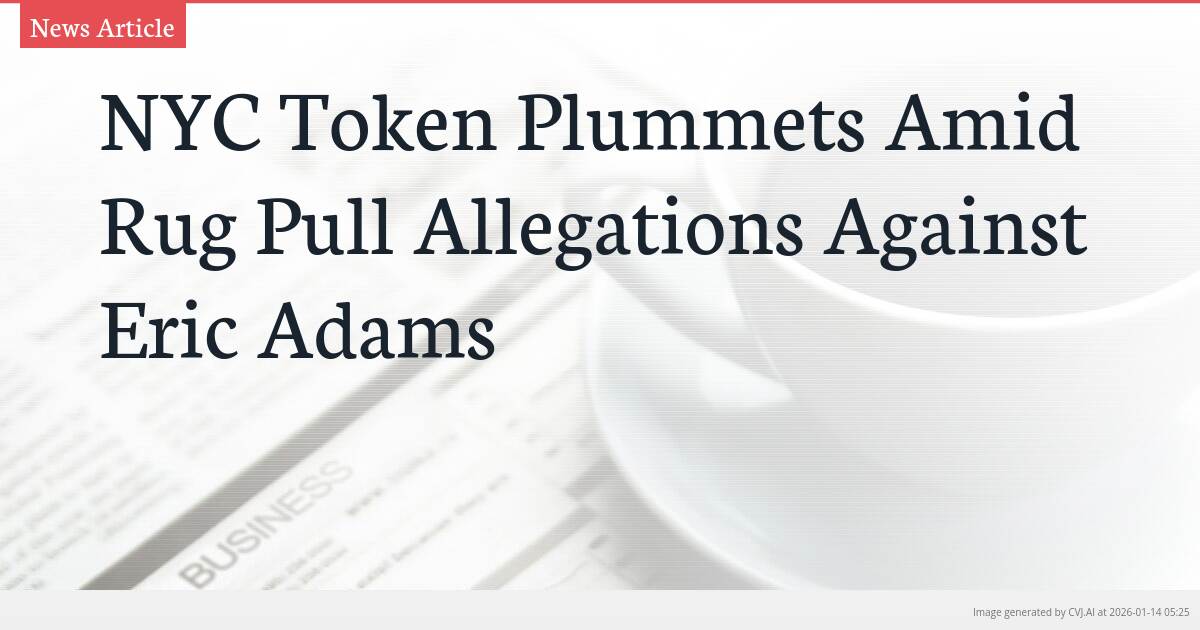 NYC Token Plummets Amid Rug Pull Allegations Against Eric Adams