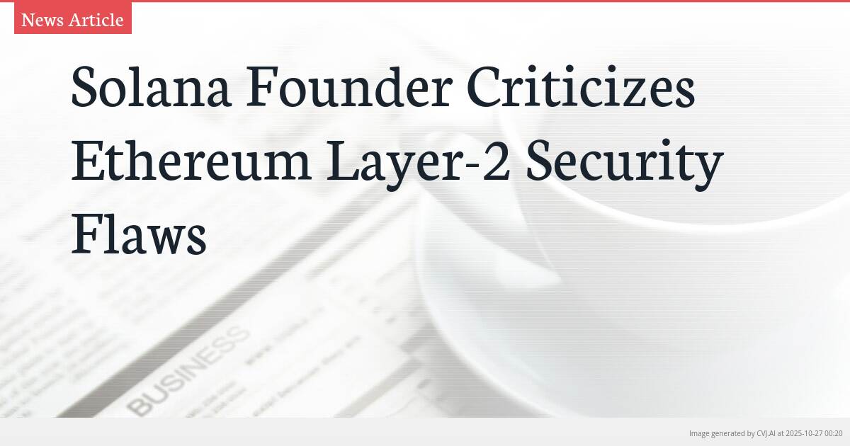 Solana Founder Criticizes Ethereum Layer-2 Security Flaws