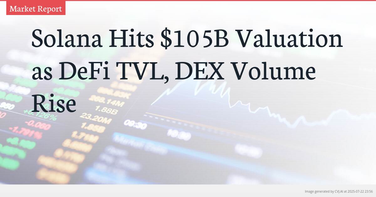 Solana Hits $105B Valuation as DeFi TVL, DEX Volume Rise