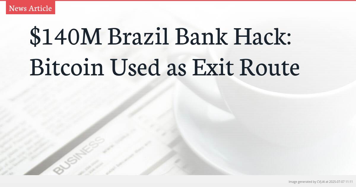 $140M Brazil Bank Hack: Bitcoin Used as Exit Route