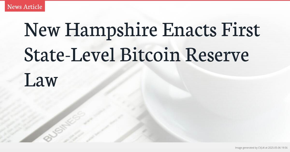 New Hampshire Enacts First State-Level Bitcoin Reserve Law
