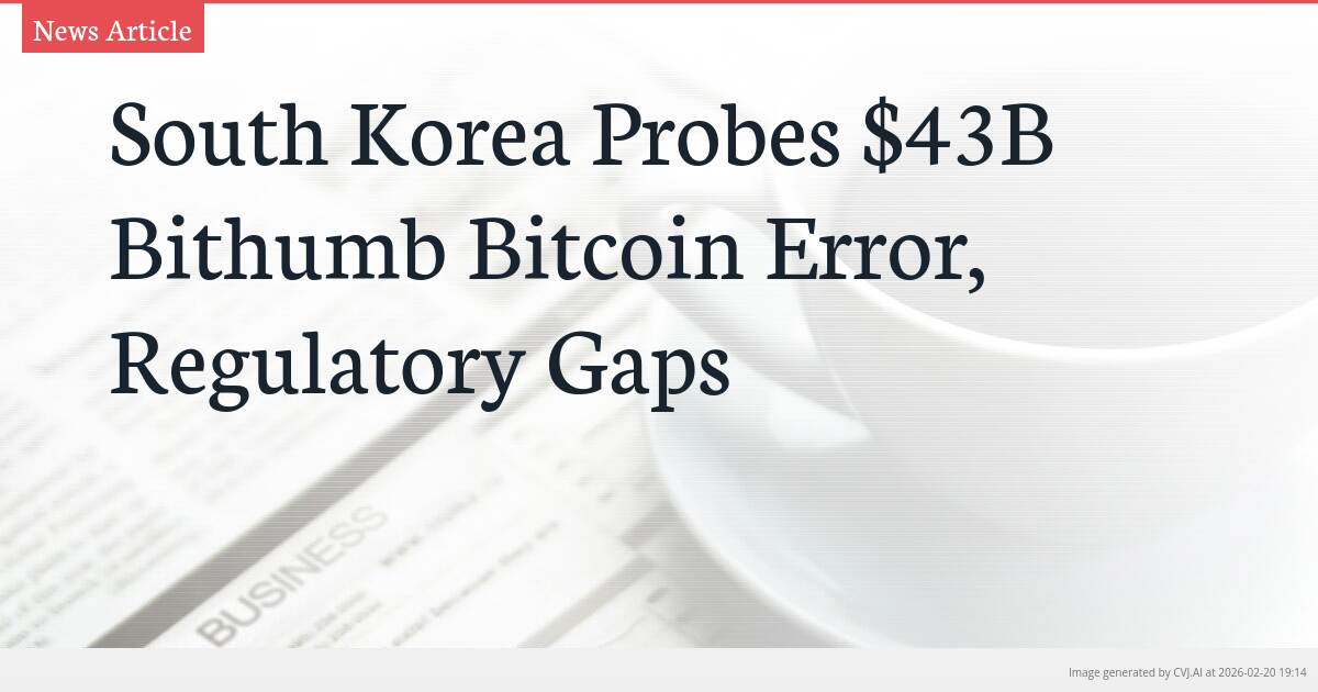 South Korea Probes $43B Bithumb Bitcoin Error, Regulatory Gaps