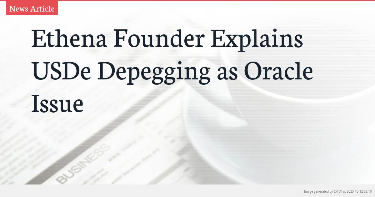 Ethena Founder Explains USDe Depegging as Oracle Issue Ethena Founder Explains USDe Depegging as Oracle Issue