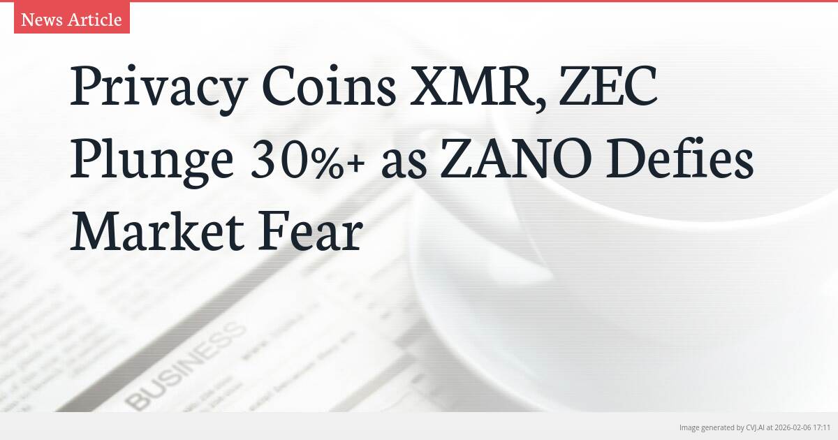 Privacy Coins XMR, ZEC Plunge 30%+ as ZANO Defies Market Fear