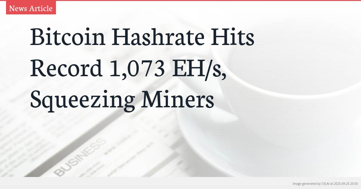 Bitcoin Hashrate Hits Record 1,073 EH/s, Squeezing Miners