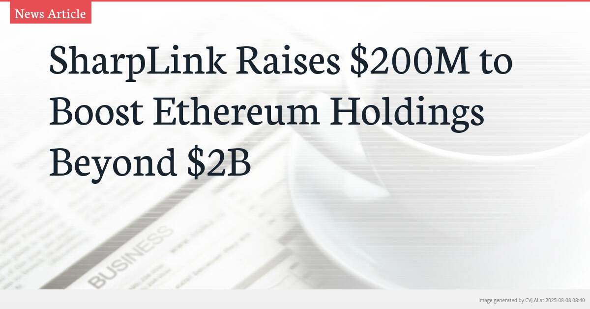 SharpLink Raises $200M to Boost Ethereum Holdings Beyond $2B