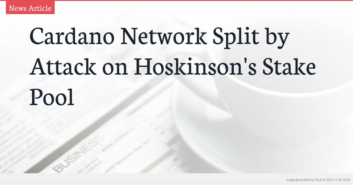 Cardano Network Split by Attack on Hoskinson’s Stake Pool