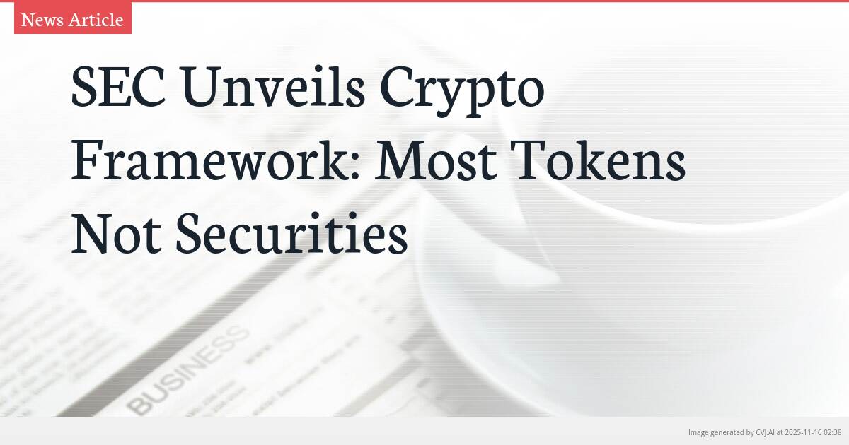 SEC Unveils Crypto Framework: Most Tokens Not Securities