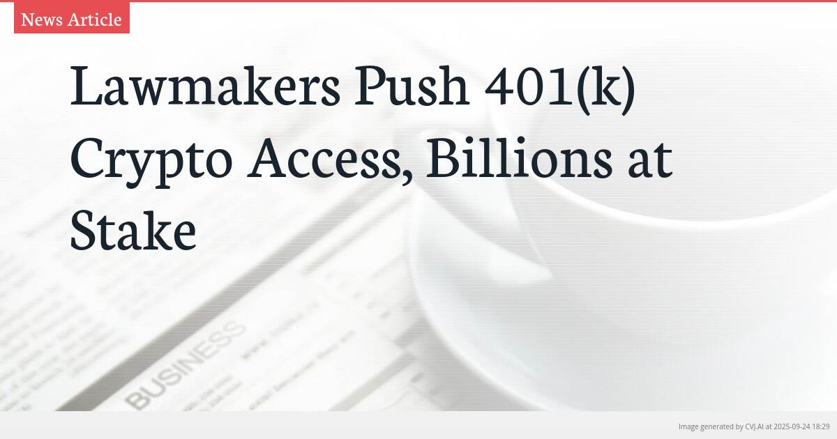 Lawmakers Push 401(k) Crypto Access, Billions at Stake