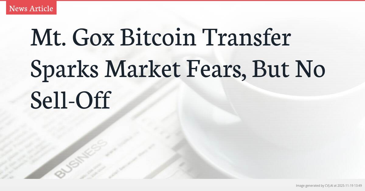Mt. Gox Bitcoin Transfer Sparks Market Fears, But No Sell-Off