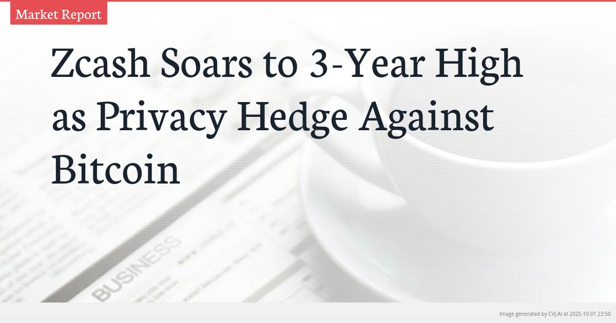 Zcash Soars to 3-Year High as Privacy Hedge Against Bitcoin