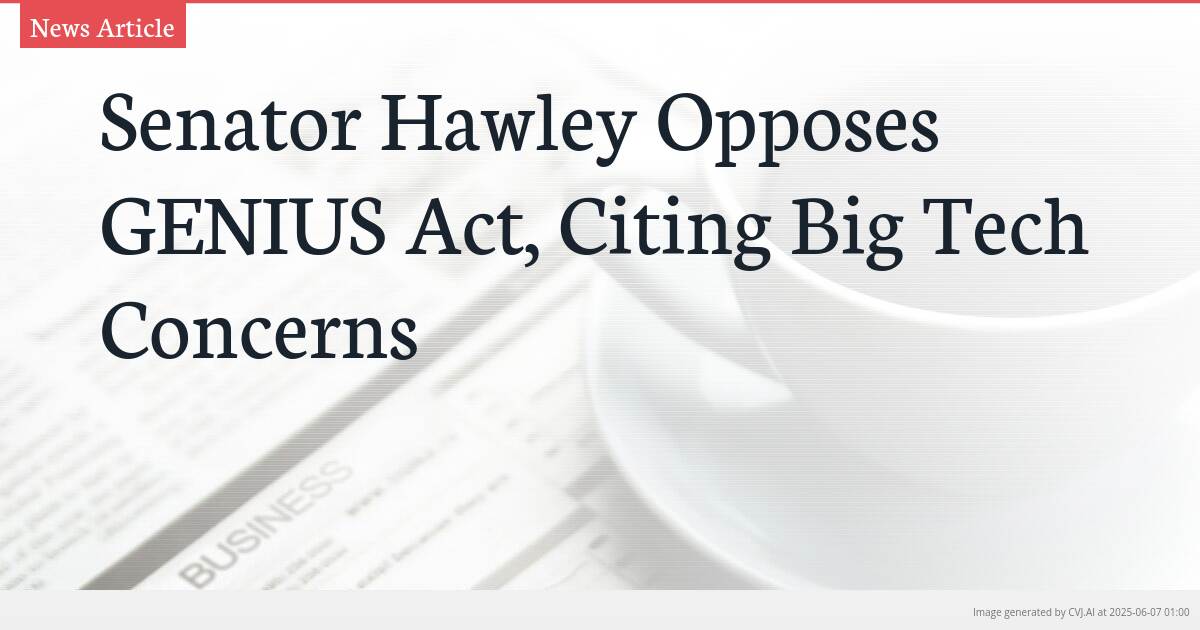 Senator Hawley Opposes GENIUS Act, Citing Big Tech Concerns