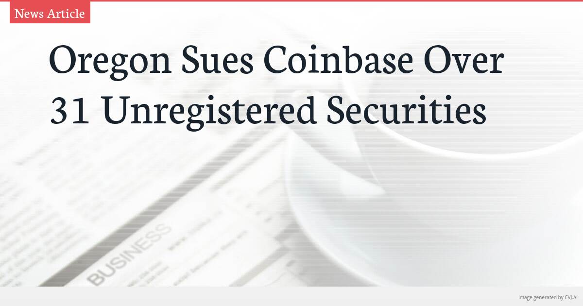 Oregon Sues Coinbase Over 31 Unregistered Securities