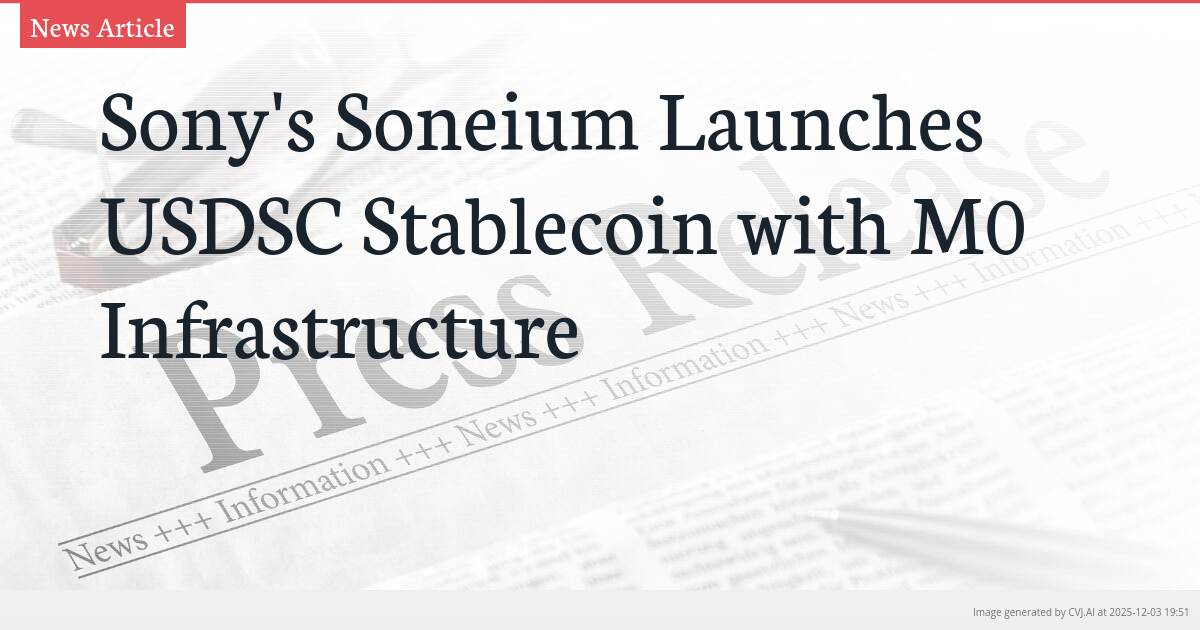 Sony’s Soneium Launches USDSC Stablecoin with M0 Infrastructure