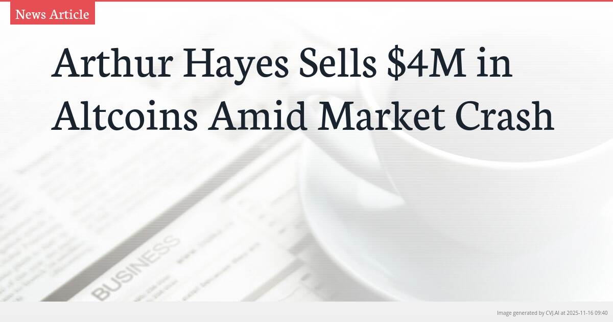 Arthur Hayes Sells $4M in Altcoins Amid Market Crash