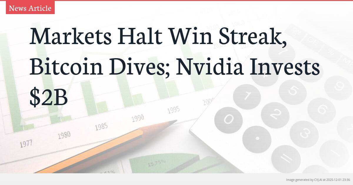 Markets Halt Win Streak, Bitcoin Dives; Nvidia Invests $2B