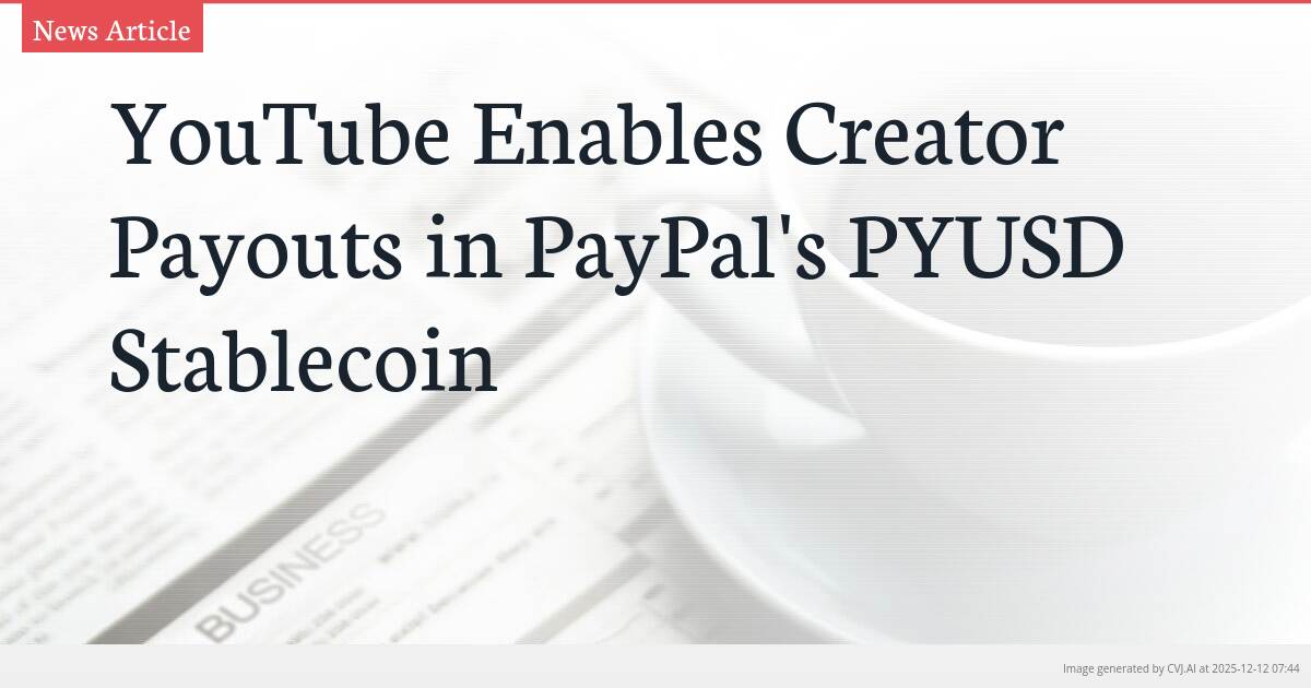 YouTube Enables Creator Payouts in PayPal’s PYUSD Stablecoin