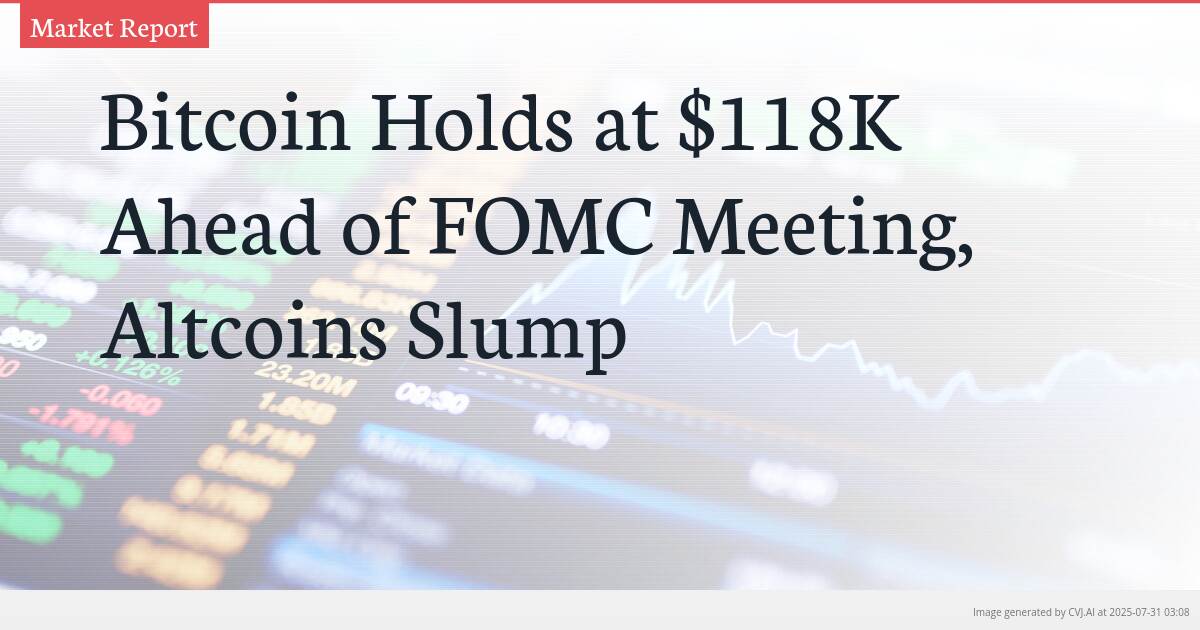 Bitcoin Holds at $118K Ahead of FOMC Meeting, Altcoins Slump