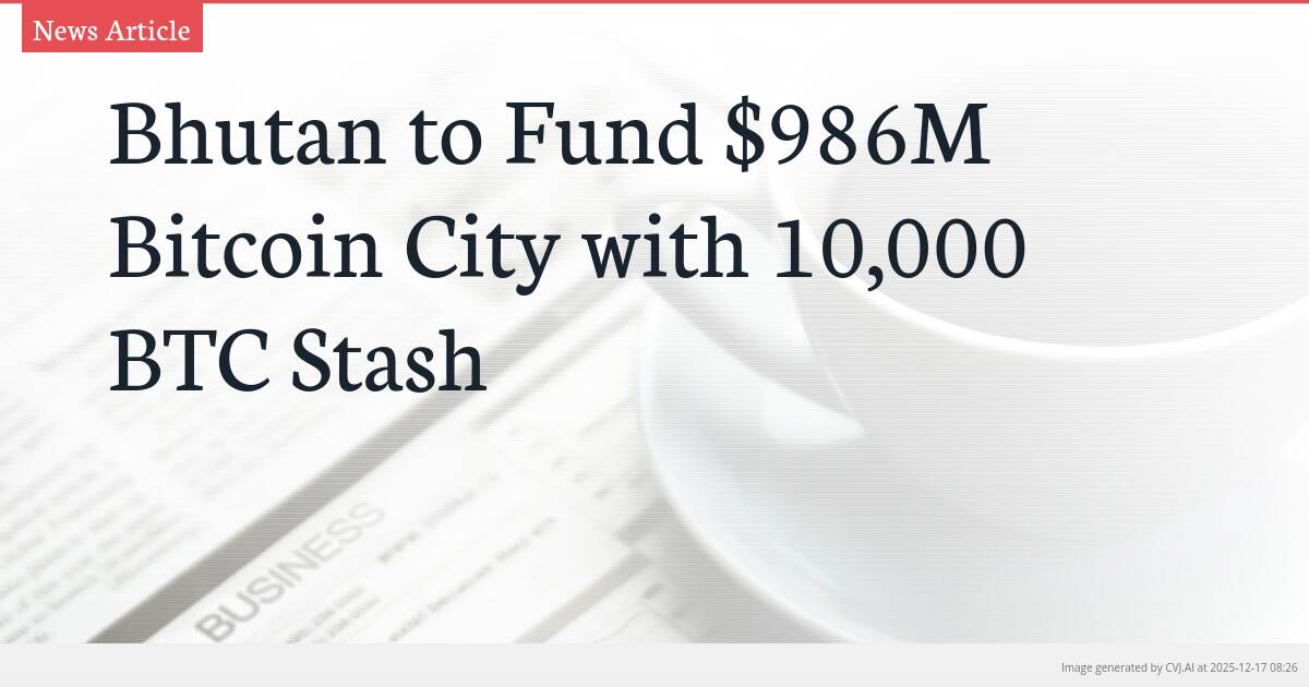 Bhutan to Fund $986M Bitcoin City with 10,000 BTC Stash
