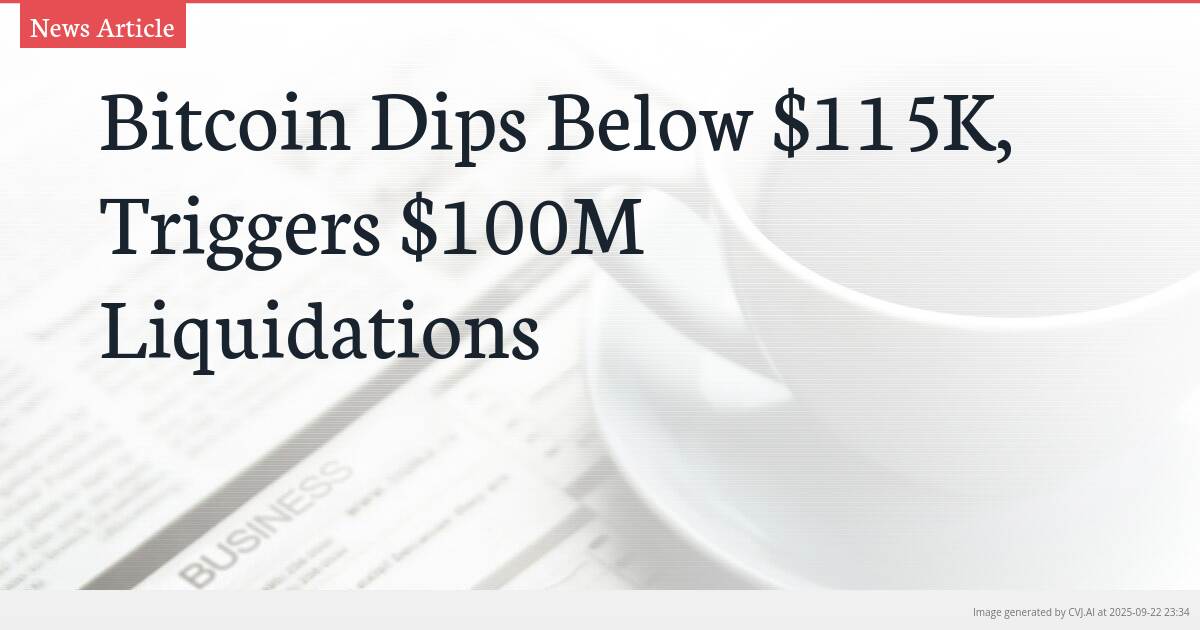 Bitcoin Dips Below $115K, Triggers $100M Liquidations