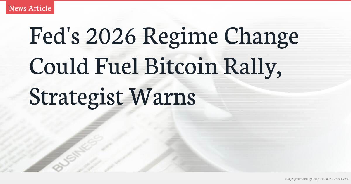 Fed’s 2026 Regime Change Could Fuel Bitcoin Rally, Strategist Warns