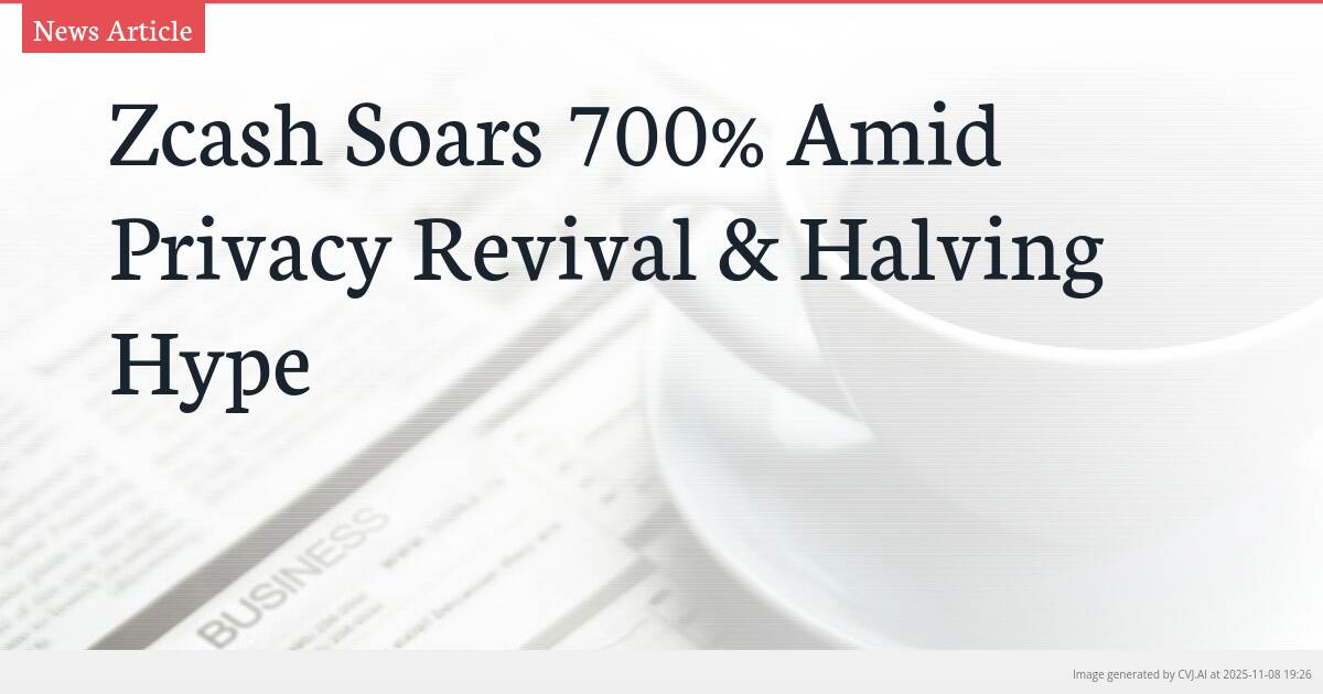 Zcash Soars 700% Amid Privacy Revival & Halving Hype