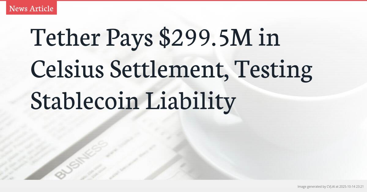 Tether Pays $299.5M in Celsius Settlement, Testing Stablecoin Liability