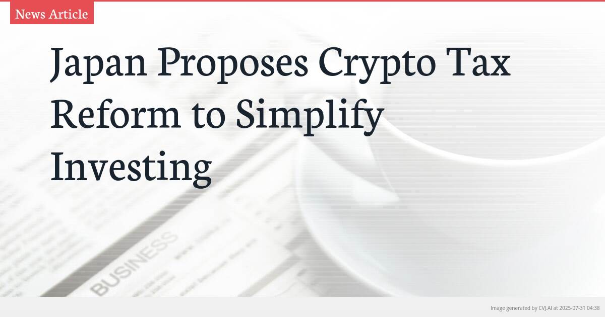 Japan Proposes Crypto Tax Reform to Simplify Investing