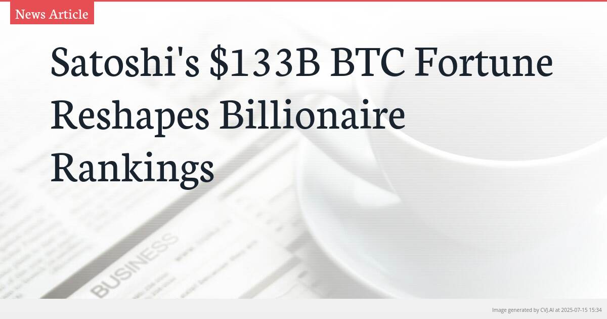 Satoshi’s $133B BTC Fortune Reshapes Billionaire Rankings