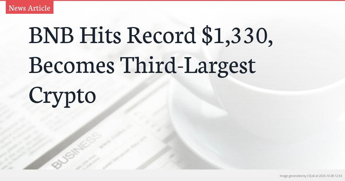 BNB Hits Record $1,330, Becomes Third-Largest Crypto