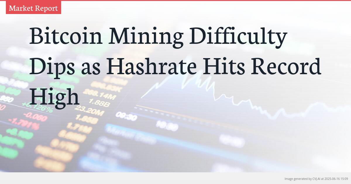 Bitcoin Mining Difficulty Dips as Hashrate Hits Record High