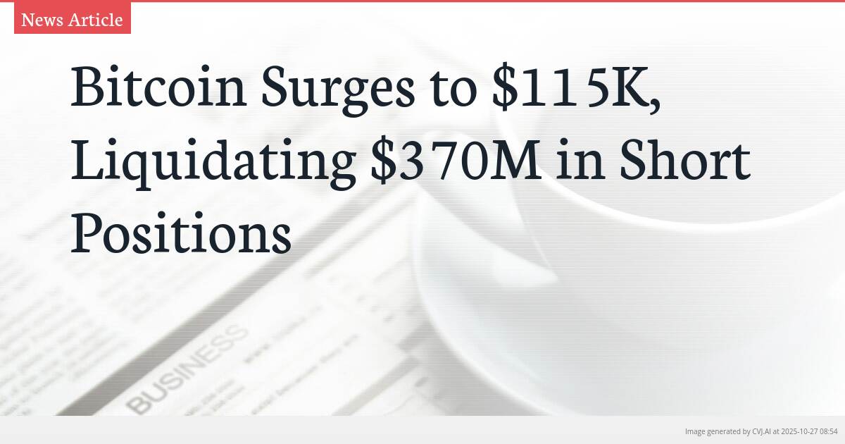 Bitcoin Surges to $115K, Liquidating $370M in Short Positions Bitcoin Surges to $115K, Liquidating $370M in Short Positions