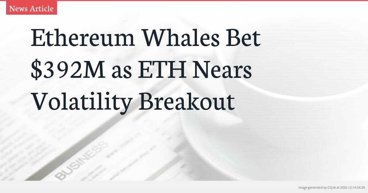 Ethereum Whales Bet $392M as ETH Nears Volatility Breakout