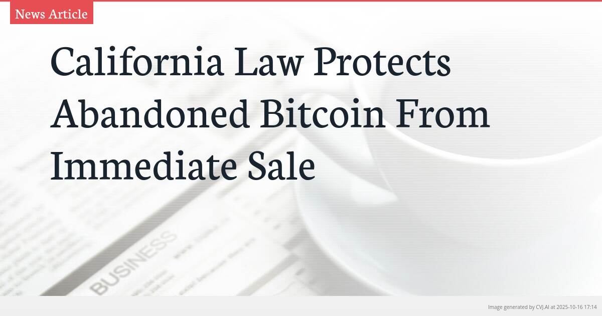 California Law Protects Abandoned Bitcoin From Immediate Sale