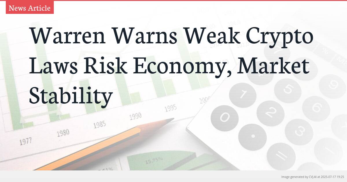 Warren Warns Weak Crypto Laws Risk Economy, Market Stability
