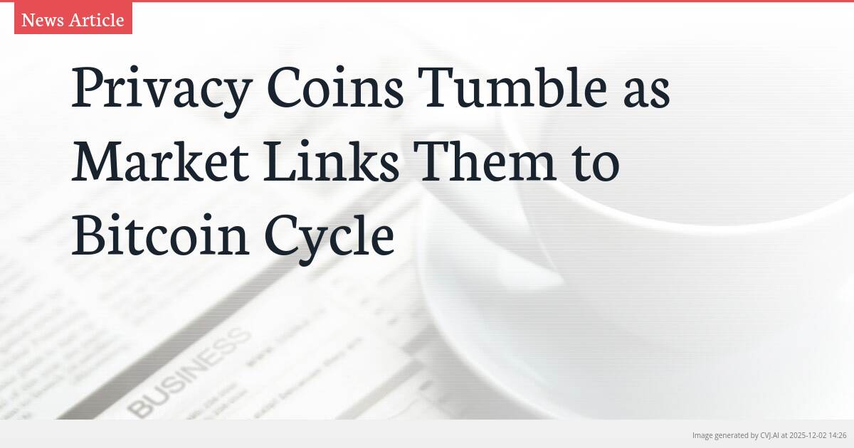 Privacy Coins Tumble as Market Links Them to Bitcoin Cycle